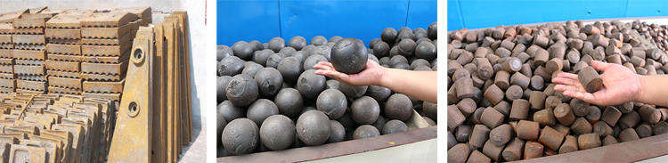 球磨機的易損件，左襯板，中鋼球，右鋼鍛