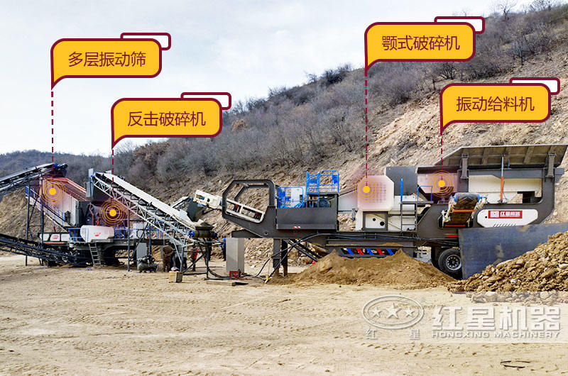 大型移動(dòng)破碎站生產(chǎn)現(xiàn)場(chǎng)，空間占地小，移動(dòng)靈活